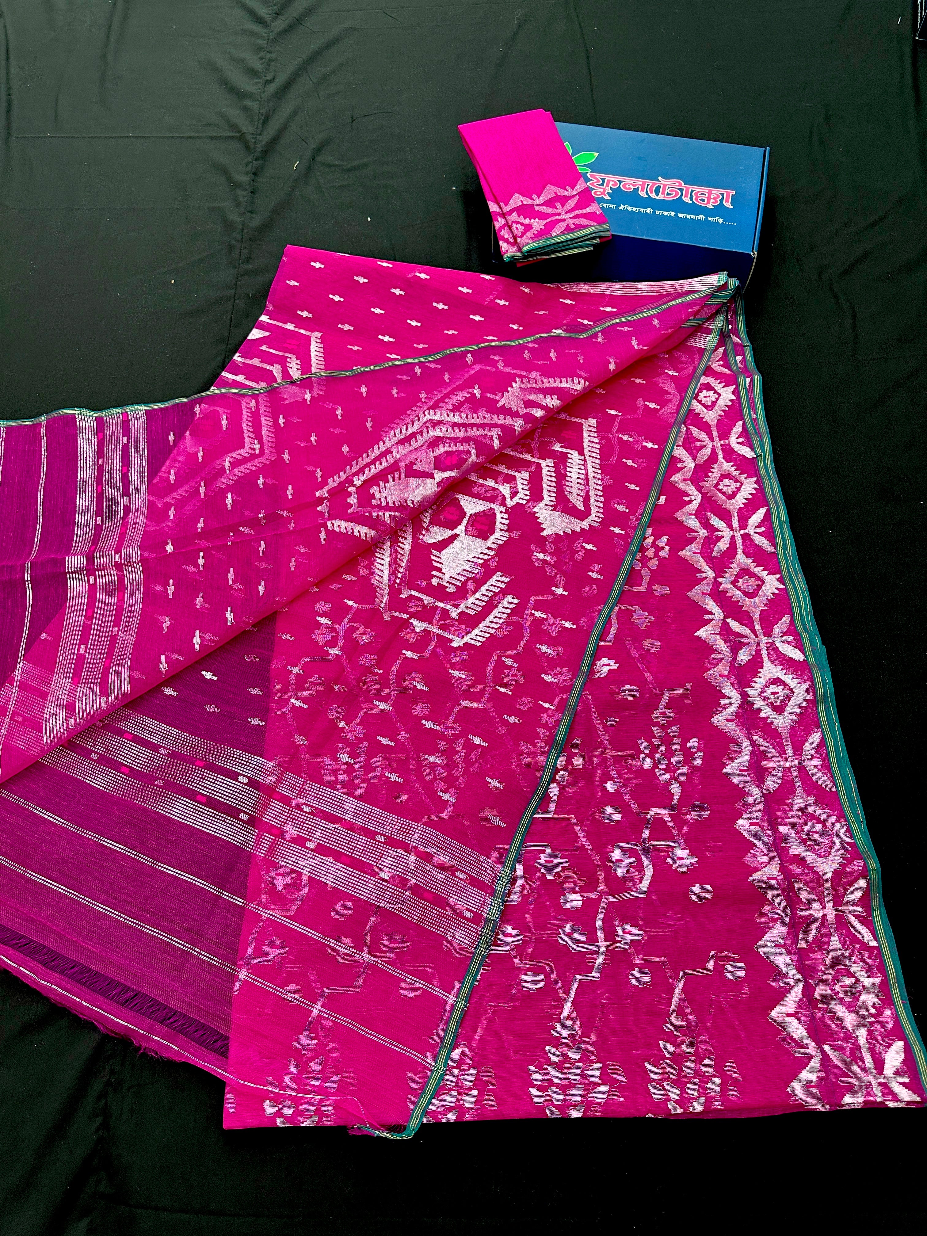 Vibrant Magenta With Intricate Silver Jori Work.