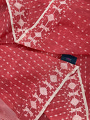 Sweet pink cotton jamdani saree with white threads work and blouse piece.
