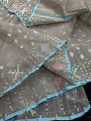 Dull Brown dhakai jamdani saree with golden silver & copper jori work all over work soft count