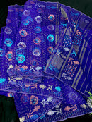 Dual Toned Purple Jamdani Saree With Golden Silver & Copper Jori Work.