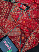 Bridal Red Halfsilk Jamdani Saree With Golden Jori Work & Red Threads work.