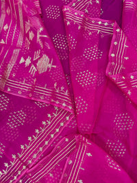 Magenta jamdani saree with golden jori work all over work and blouse piece