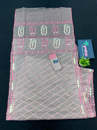 Nude Mauve Halfsilk Jamdani Saree With All Over Threads Work