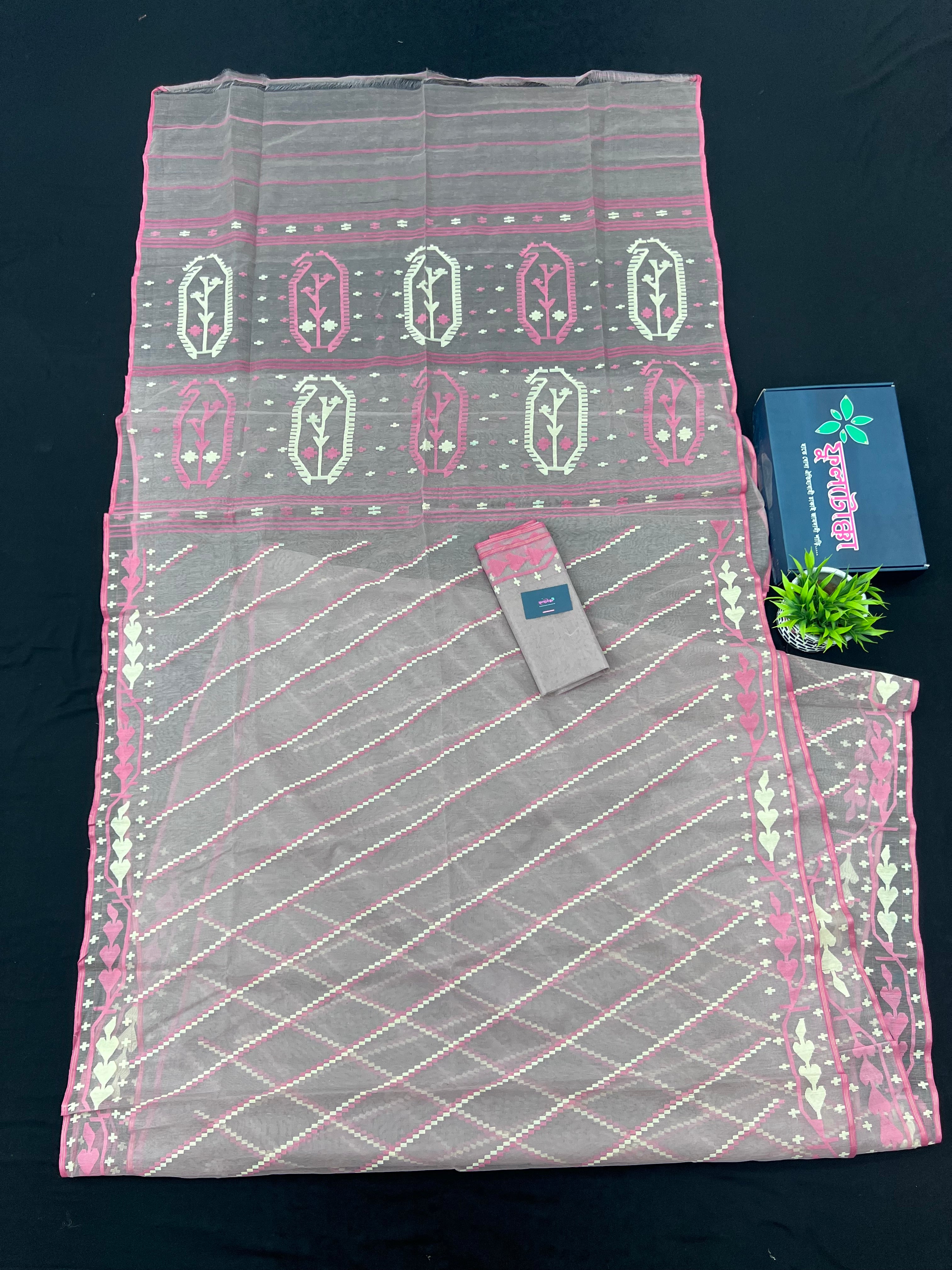 Nude Mauve Halfsilk Jamdani Saree With All Over Threads Work