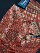 Brown reshom halfsilk jamdani saree with golden silver & copper jori work.