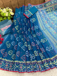 Peacock blue handloom original dhakai Jamdani saree with golden silver & copper jori wori work