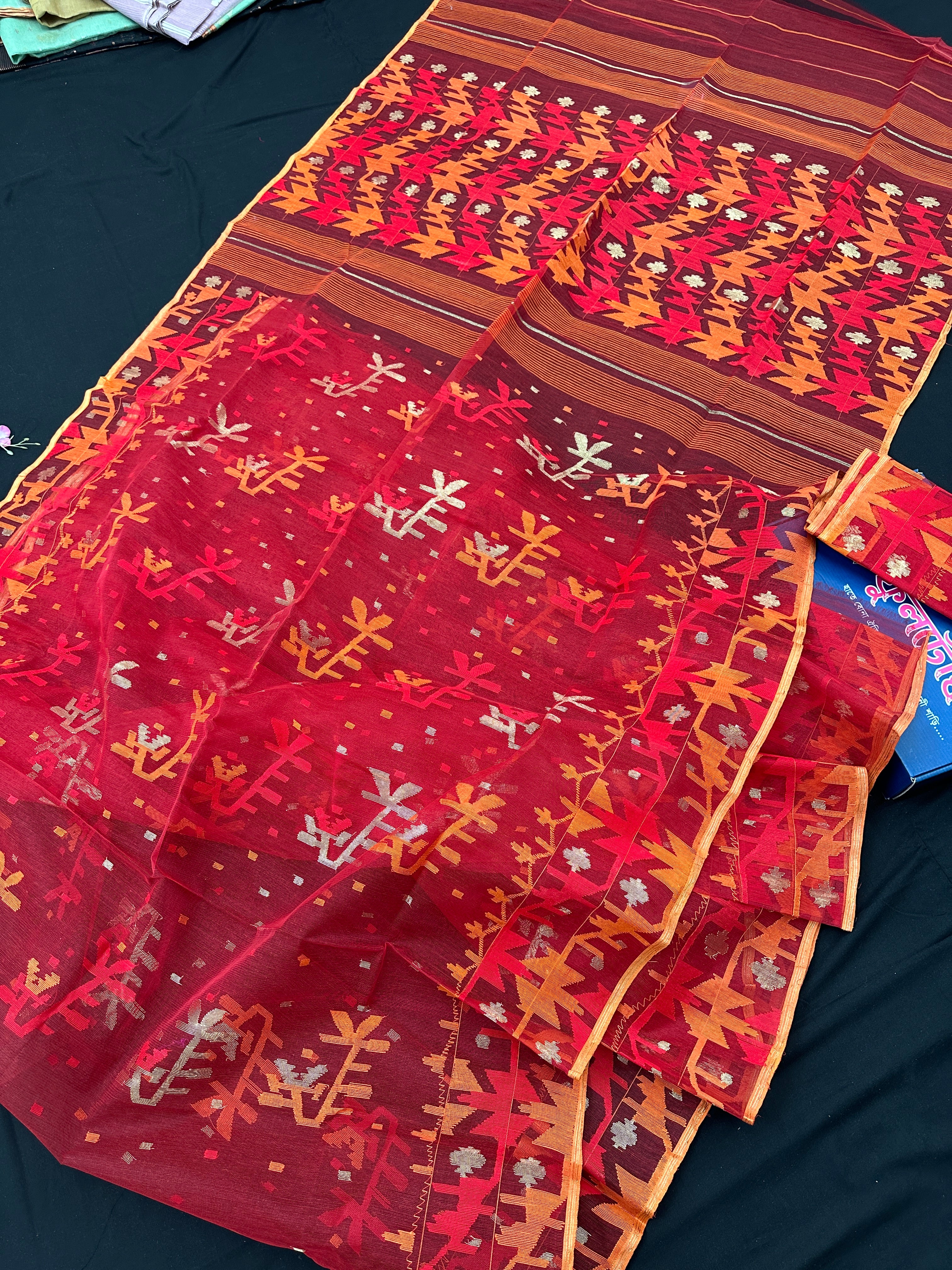 Red With Orange Jamdani Saree