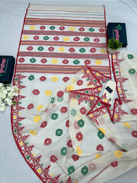 White multi cotton jamdani saree