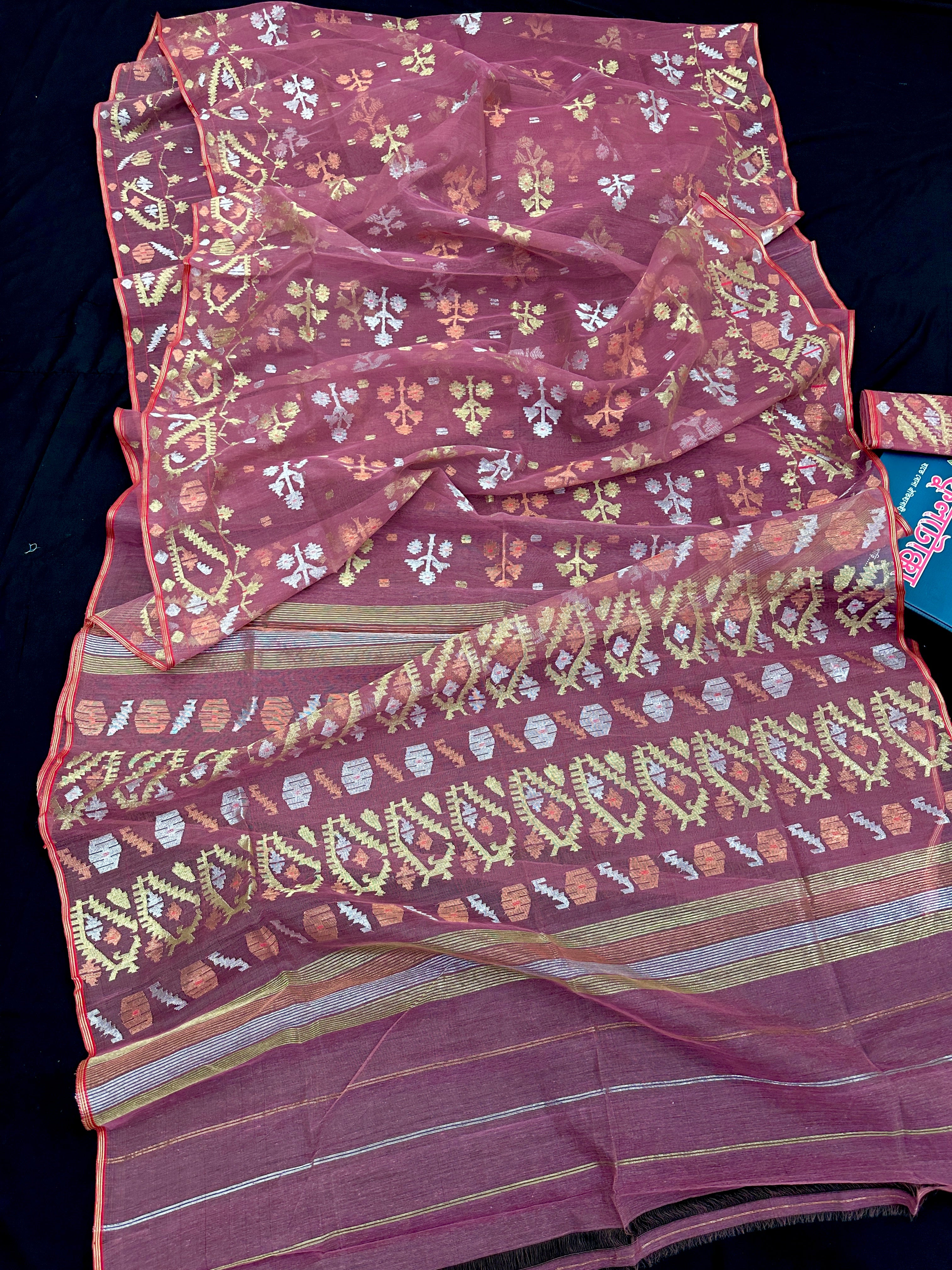 Excellent Jamdani Saree With Multiple Jori work.