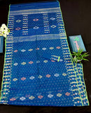 Sea blue dhakai jamdani saree with golden silver & copper jori work soft count.