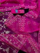 Magenta jamdani saree with golden jori work all over work and blouse piece
