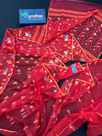 Cherry Red Original Handloom Halfsilk Dhakai Jamdani Saree