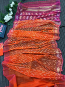 Orange halfsilk jamdani saree with pink paar