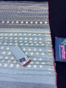 Powder Blue Original Handloom Hslfsilk Dhakai Jamdani With Golden Jori Work