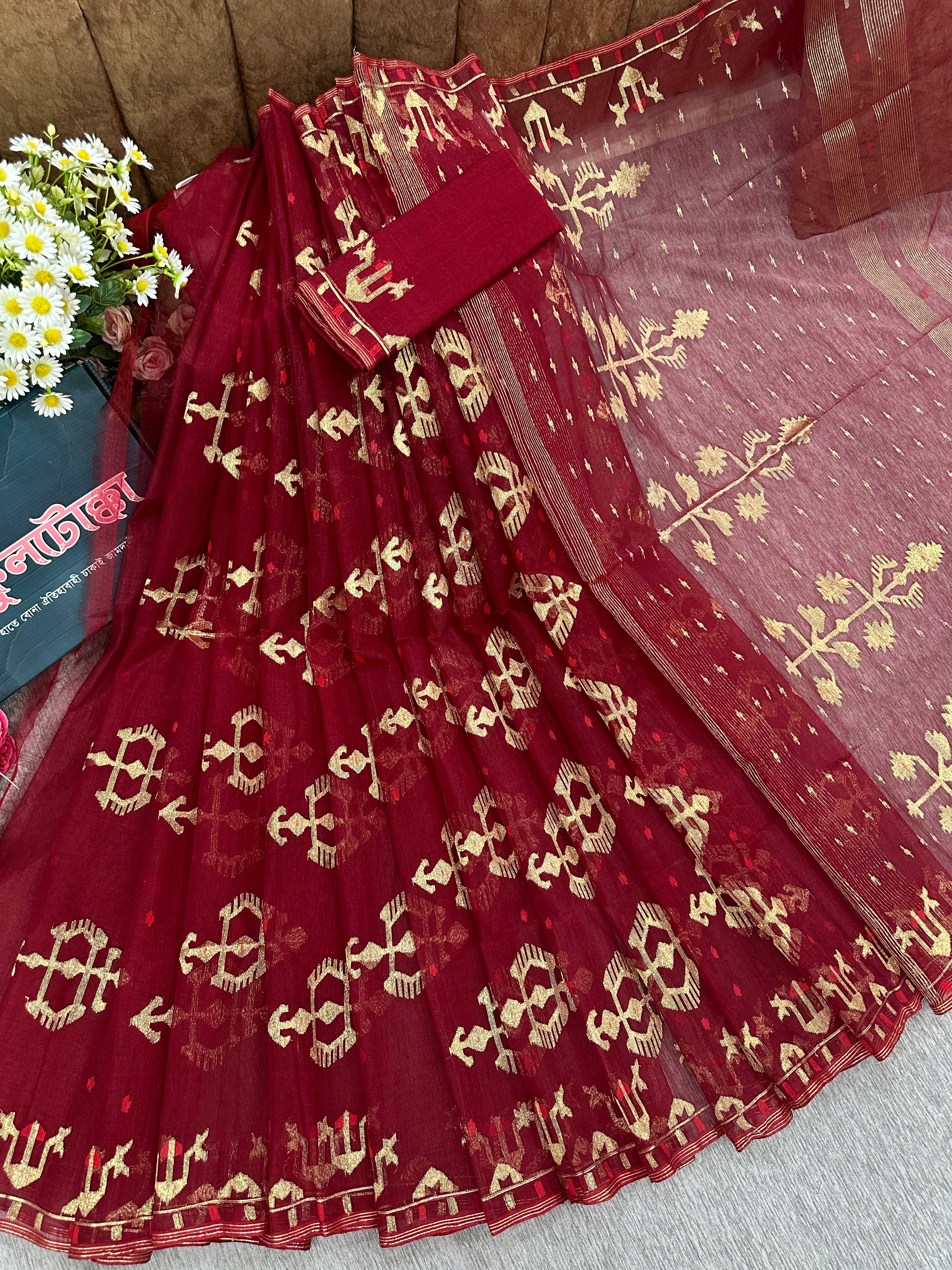 Maroon jamdani