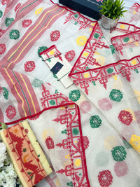 White multi cotton jamdani saree