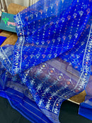 Royal Blue Handloom Jamdani Saree With Multi Jori Work.