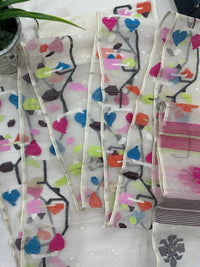 White Jamdani Saree With Multiple Threads Work.
