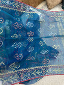 Peacock blue handloom original dhakai Jamdani saree with golden silver & copper jori wori work