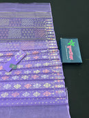 Lavender Colour Original Handloom Halfsilk Dhakai Jamdani With Golden Silver & Copper Jori Work