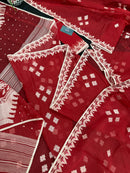Radish Maroon cotton jamdani saree with white threads work all over work.