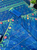 Sea Green Original Handloom Dhakai Jamdani With Orange Green & Yellow Threads Work