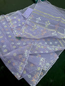 Lite lavender jamdani saree with golden silver copper jori work.