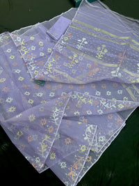 Lite lavender jamdani saree with golden silver copper jori work.