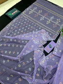Lite lavender jamdani saree with golden silver copper jori work.