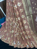 Nude mauve halfsilk jamdani saree with golden silver & copper jori work