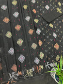 Black Jamdani Saree With Golden Silver & Copper Jori Work