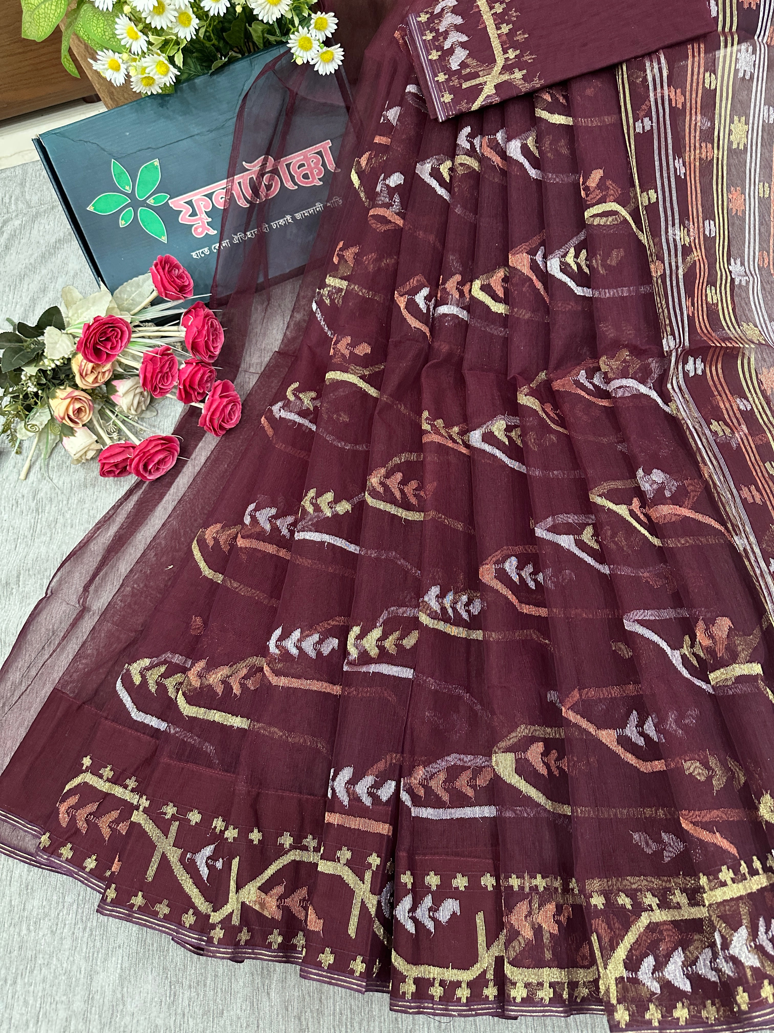 Maroon jamdani