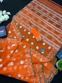 Orange Original Handloom Halfsilk Dhakai Jamdani Saree