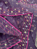 Deep bitrut dual toned jamdani saree with golden silver & copper jori work.
