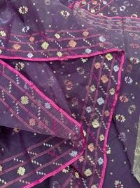 Deep bitrut dual toned jamdani saree with golden silver & copper jori work.