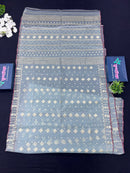 Powder Blue Original Handloom Hslfsilk Dhakai Jamdani With Golden Jori Work