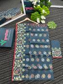 Ash blue exclusive halfsilk jamdani saree with golden silver & copper jori work