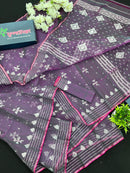Dual Toned Original Handloom Halfsilk Dhakai Jamdani Saree With Silver Jori Work
