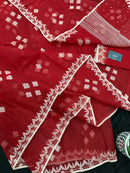 Radish Maroon cotton jamdani saree with white threads work all over work.