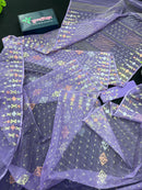Lavender Colour Original Handloom Halfsilk Dhakai Jamdani With Golden Silver & Copper Jori Work
