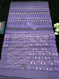 Deep Lavender Original Handloom Halfsilk Dhakai Jamdani Saree With Multiple Threads Work