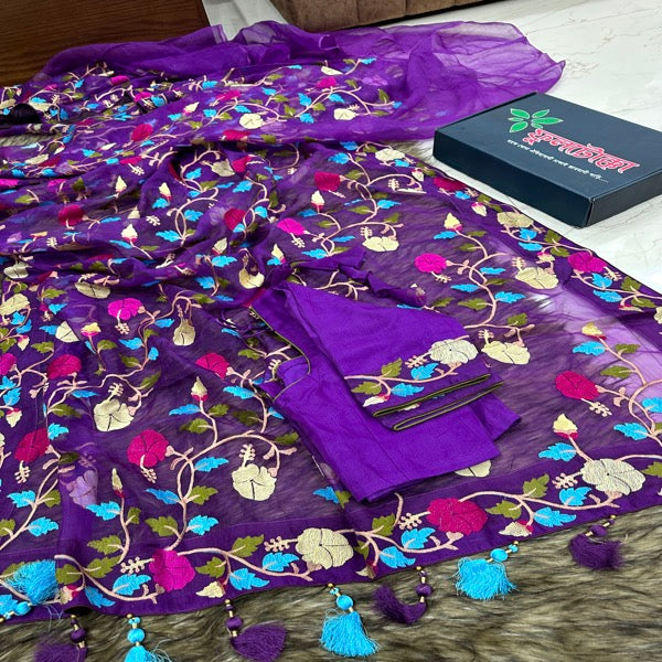 Purple Muslin Saree