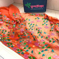 Orange Muslin Saree