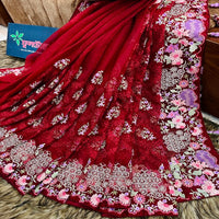 Maroon Muslin Saree