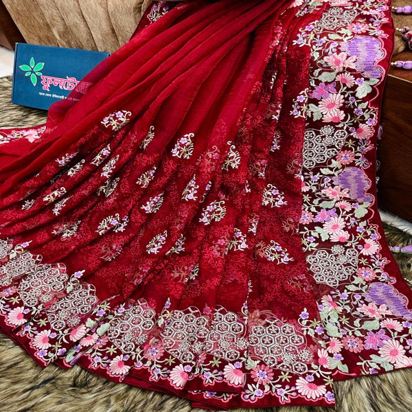 Maroon Muslin Saree