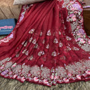 Maroon Muslin Saree
