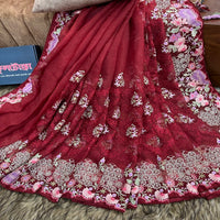 Maroon Muslin Saree