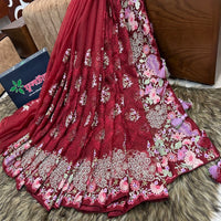 Maroon Muslin Saree