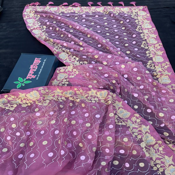 Pink Muslin Saree