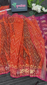Orange halfsilk jamdani saree with pink paar